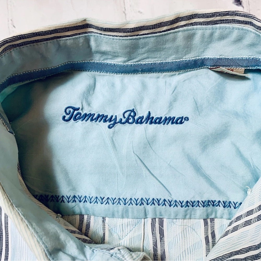 Tommy Bahama Men's XL Silk Blend Button Down Shirt Blue Striped Long Sleeve - Picture 3 of 11